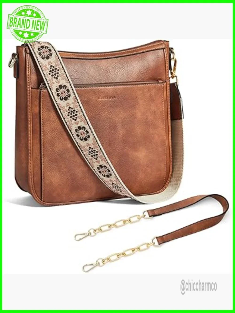 Vegan Leather Crossbody Hobo Bag with 2 Detachable Straps, Multiple Pockets